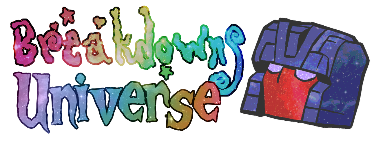 Rainbow coloured logo with stars that says Breakdowns Universe